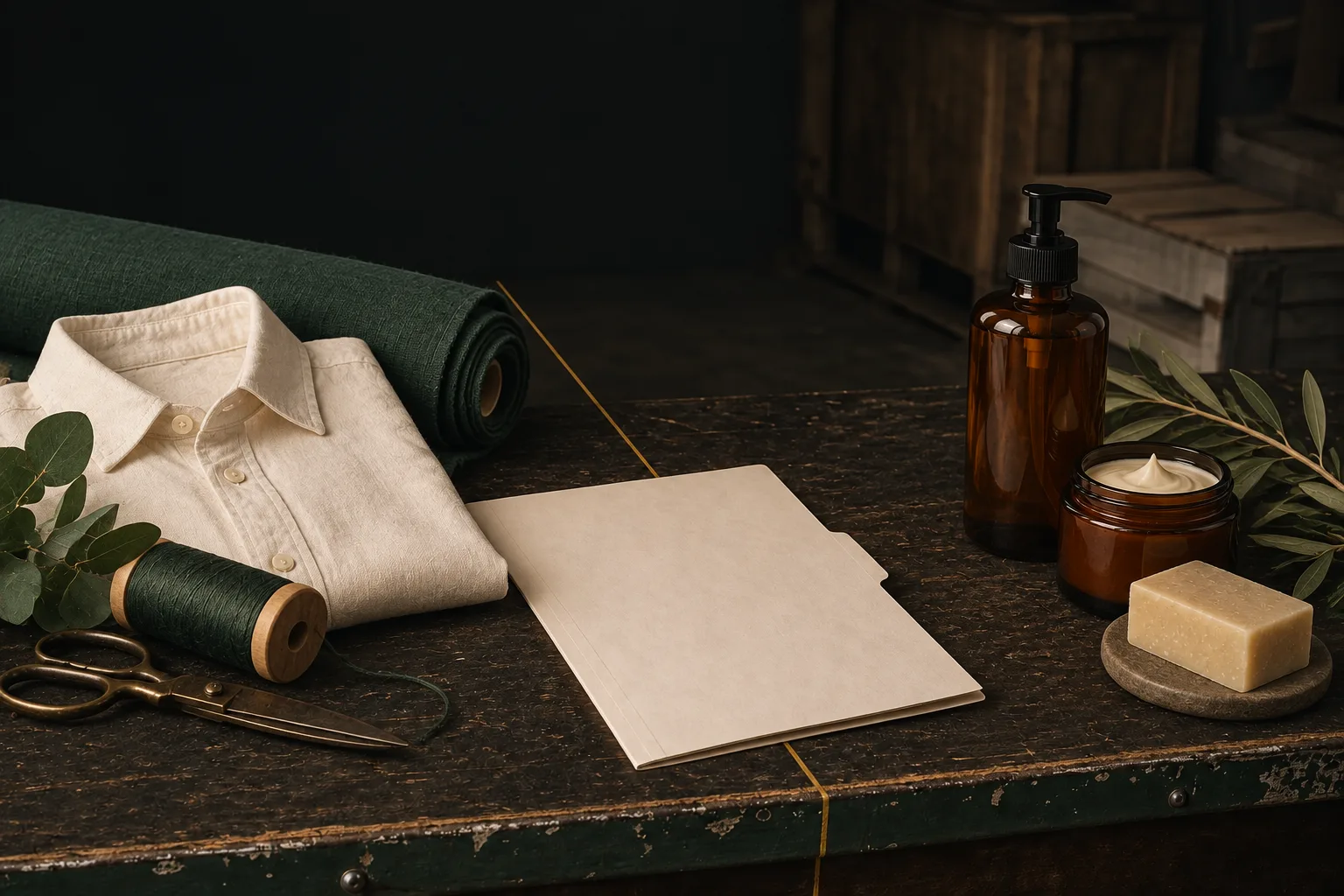 Textiles and cosmetics arranged around a customs dossier